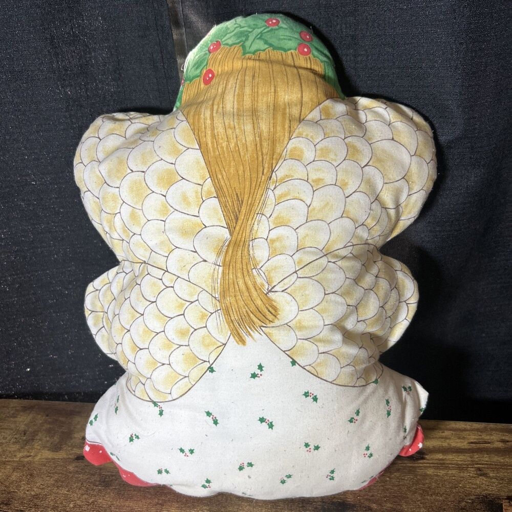 Vintage Hand Made Christmas Angel Pillow Plush Blonde Hair Green Eyes 70’s Vibes - Picture 3 of 10